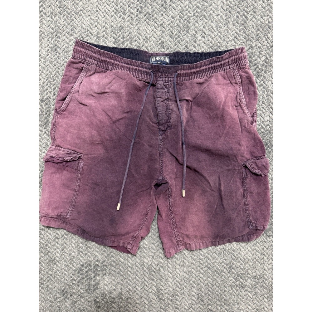 Vilebrequin Mens Linen Cargo Shorts Purple Baggy Beach Utility Drawstring Sz 2XL